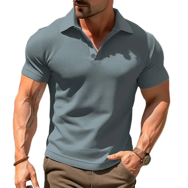 Men's Solid Lapel Short Sleeve Casual Polo Shirt 28900038Z sold by Manly