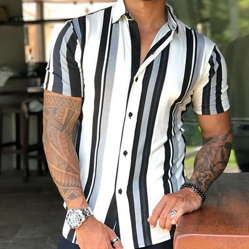 Men's Casual Striped Lapel Short Sleeve Shirt 28157329TO sold by Manly product image thumbnail 2