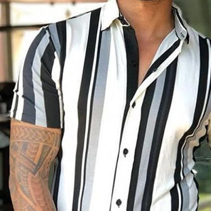 Men's Casual Striped Lapel Short Sleeve Shirt 28157329TO sold by Manly product image thumbnail 3