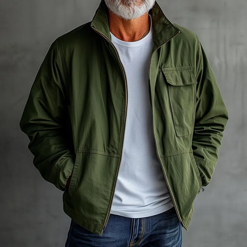 Men's Solid Color Stand Collar Chest Pocket Cargo Jacket 34064774Z sold by Manly product image thumbnail 2