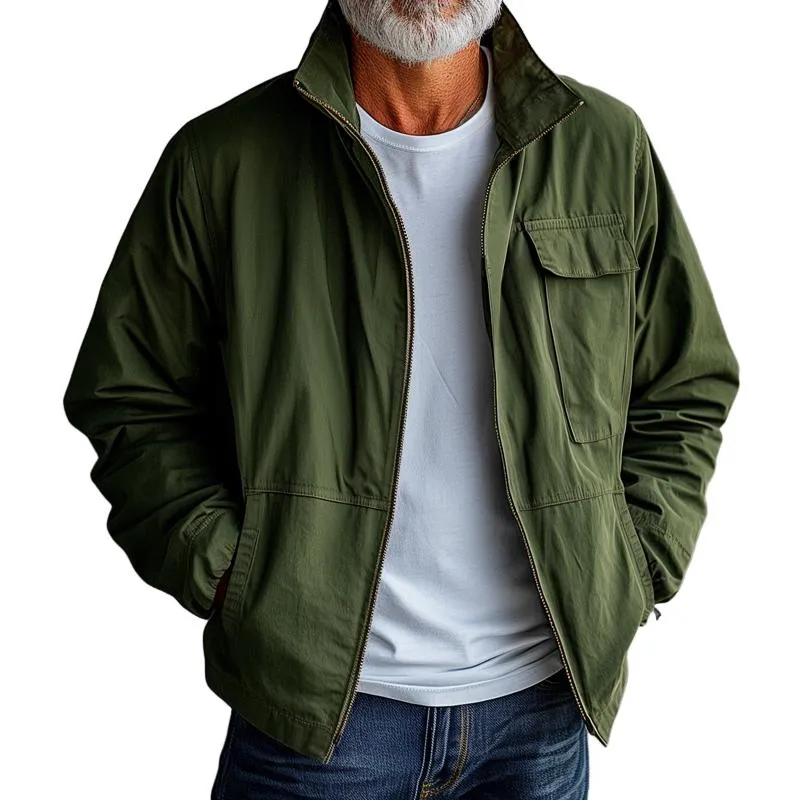 Men's Solid Color Stand Collar Chest Pocket Cargo Jacket 34064774Z sold by Manly