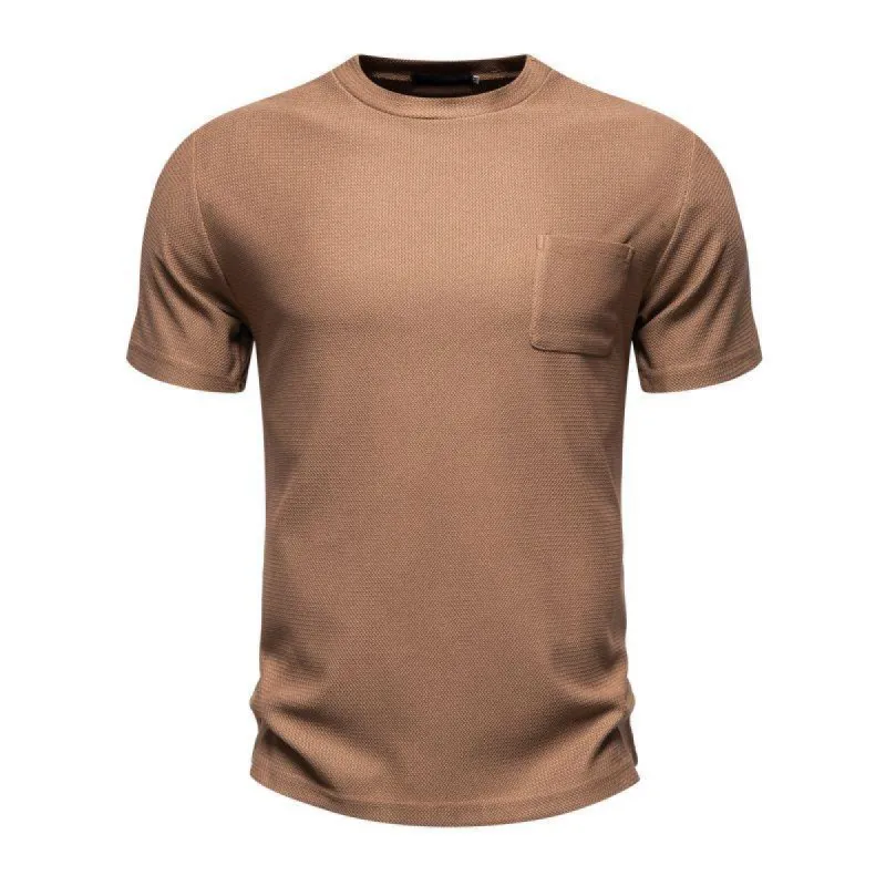 Men's Casual Cotton Blended Round Neck Patch Pocket Short Sleeve T-Shirt 18070636M sold by Manly