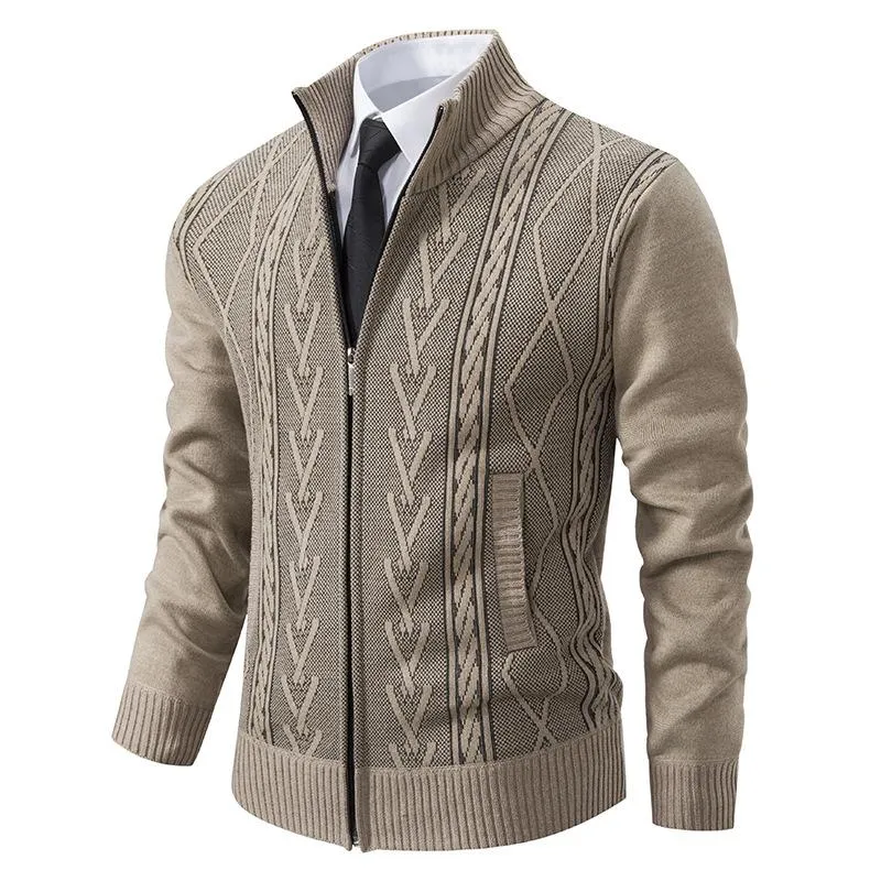 Men's Stand Collar Jacquard Thickened Casual Knitted Jacket 58330673X sold by Manly