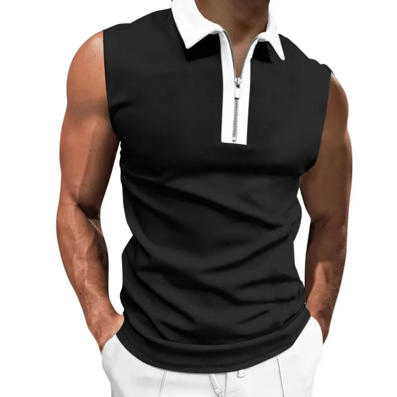 Men's Lapel Collar Contrast Sleeveless Polo Shirt 64017169M sold by Manly