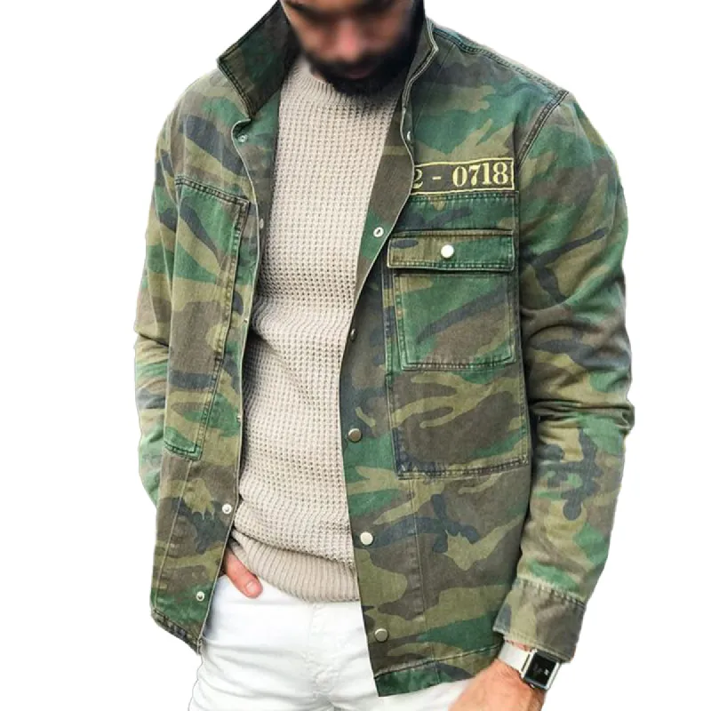 Men's Vintage Camo Lapel Multi-Pocket Jacket 97211512Y sold by Manly