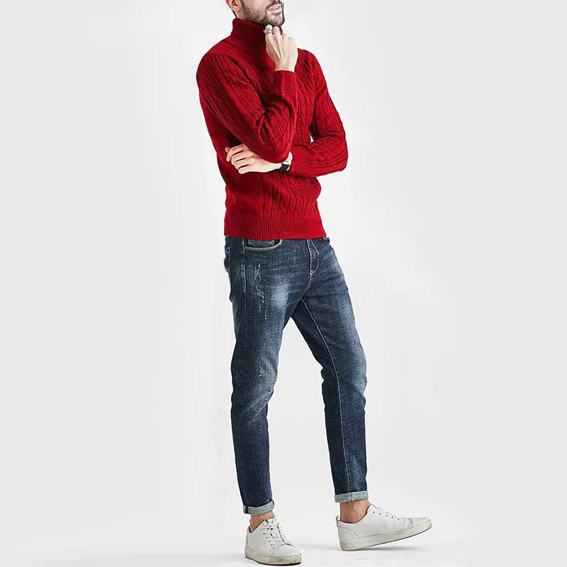 Men's Solid High Collar Long Sleeve Cable Knit Sweater 18417126Z sold by Manly product image thumbnail 3