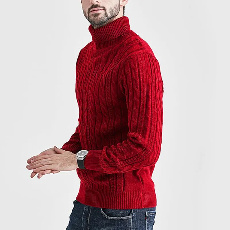 Men's Solid High Collar Long Sleeve Cable Knit Sweater 18417126Z sold by Manly product image thumbnail 2