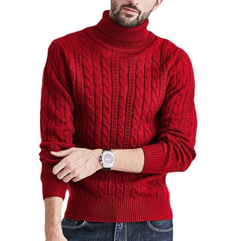 Men's Solid High Collar Long Sleeve Cable Knit Sweater 18417126Z sold by Manly
