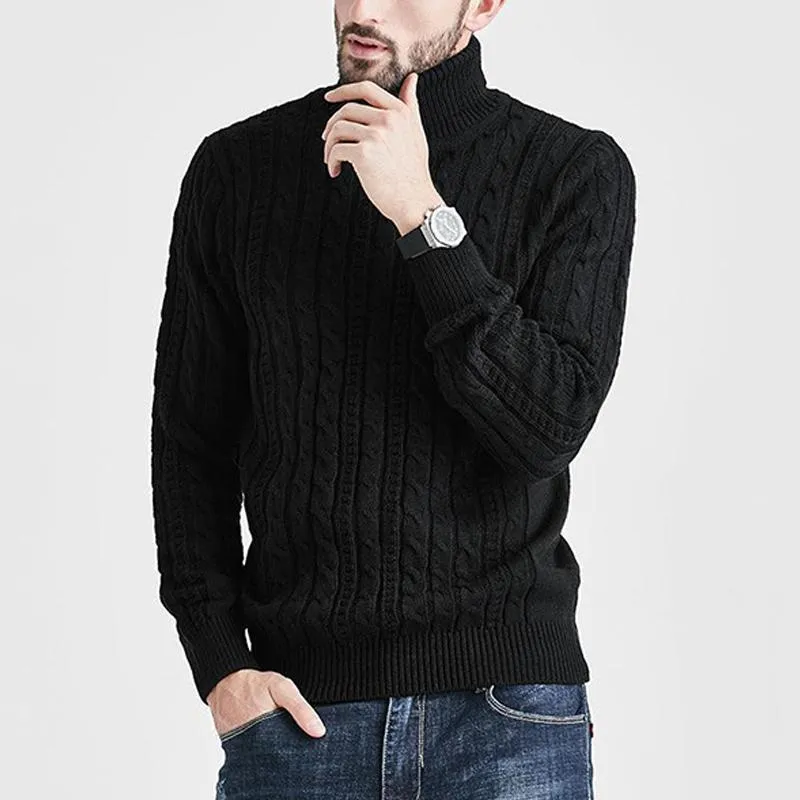 Men's Solid High Collar Long Sleeve Cable Knit Sweater 18417126Z sold by Manly product image thumbnail 4