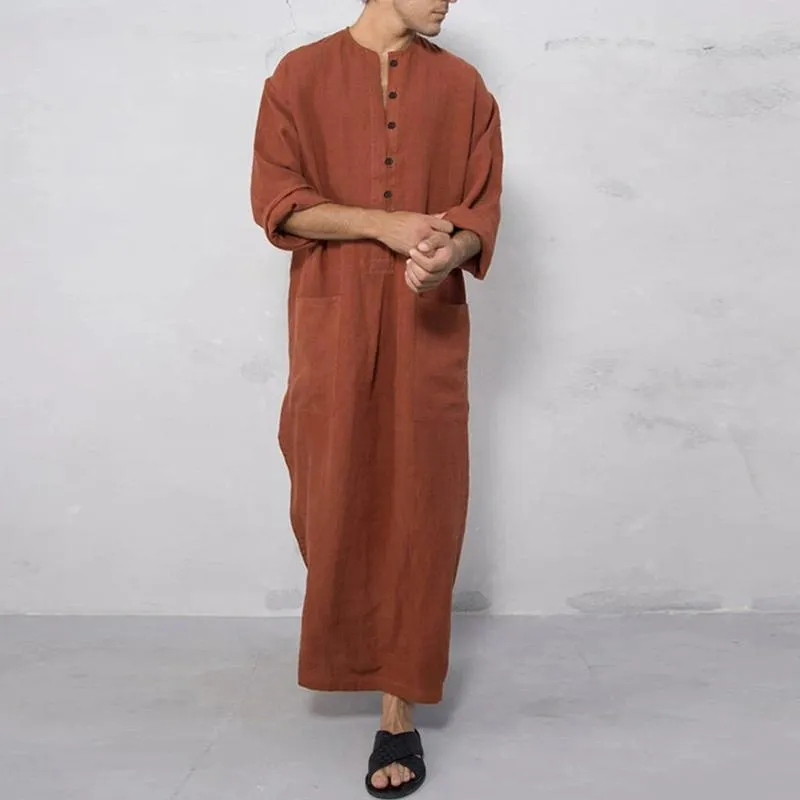 Men's Casual Solid Color Ethnic Style Loose Stand Collar Long Sleeve Robe 05898814Y sold by Manly product image thumbnail 4