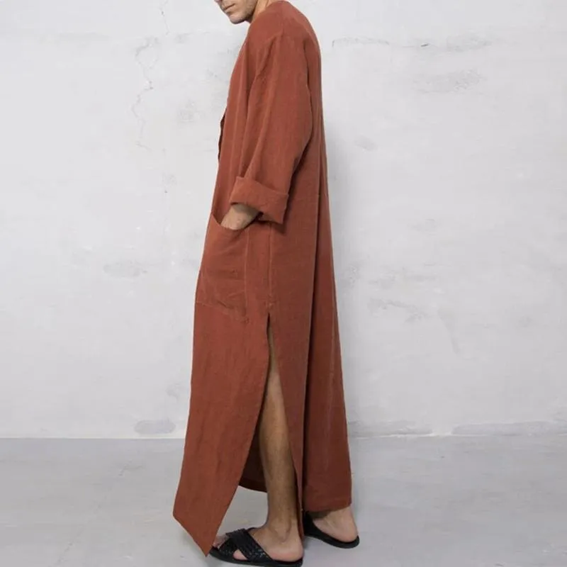 Men's Casual Solid Color Ethnic Style Loose Stand Collar Long Sleeve Robe 05898814Y sold by Manly product image thumbnail 3