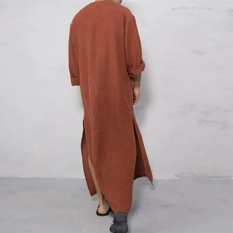 Men's Casual Solid Color Ethnic Style Loose Stand Collar Long Sleeve Robe 05898814Y sold by Manly product image thumbnail 2