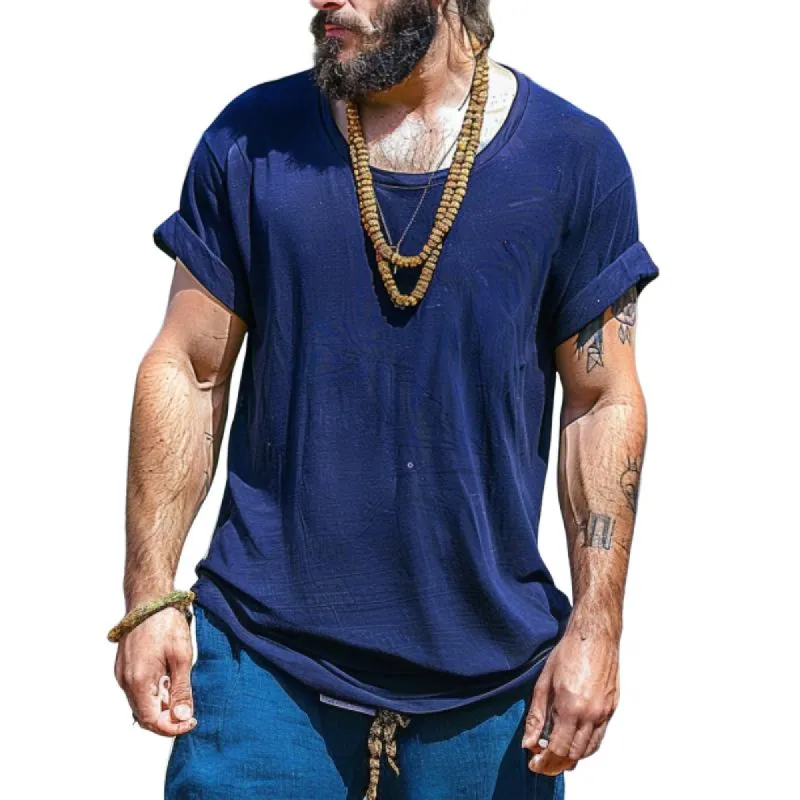 Men's Retro Round Neck Loose T-Shirt 94639571TO sold by Manly