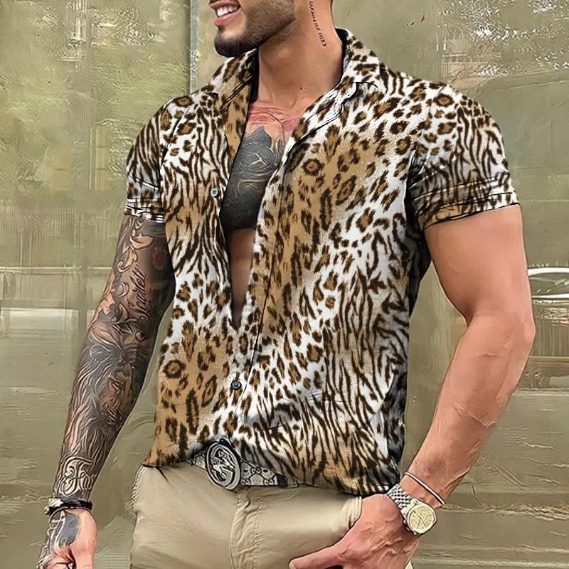 Men's Retro Punk Leopard Lapel Short Sleeve Shirt 39667970TO sold by Manly product image thumbnail 2