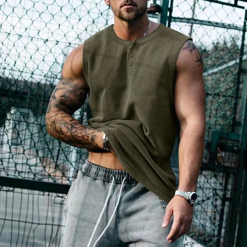 Men's Solid Sport Henley Neck Sleeveless Tank Top 15418948Y sold by Manly product image thumbnail 4