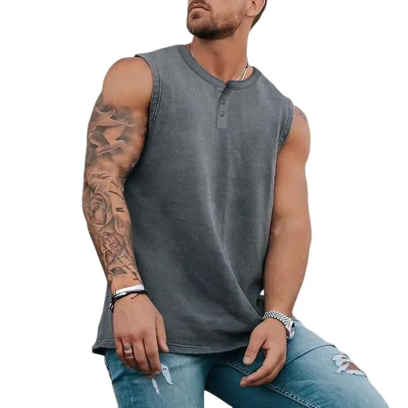 Men's Solid Sport Henley Neck Sleeveless Tank Top 15418948Y made by Manly