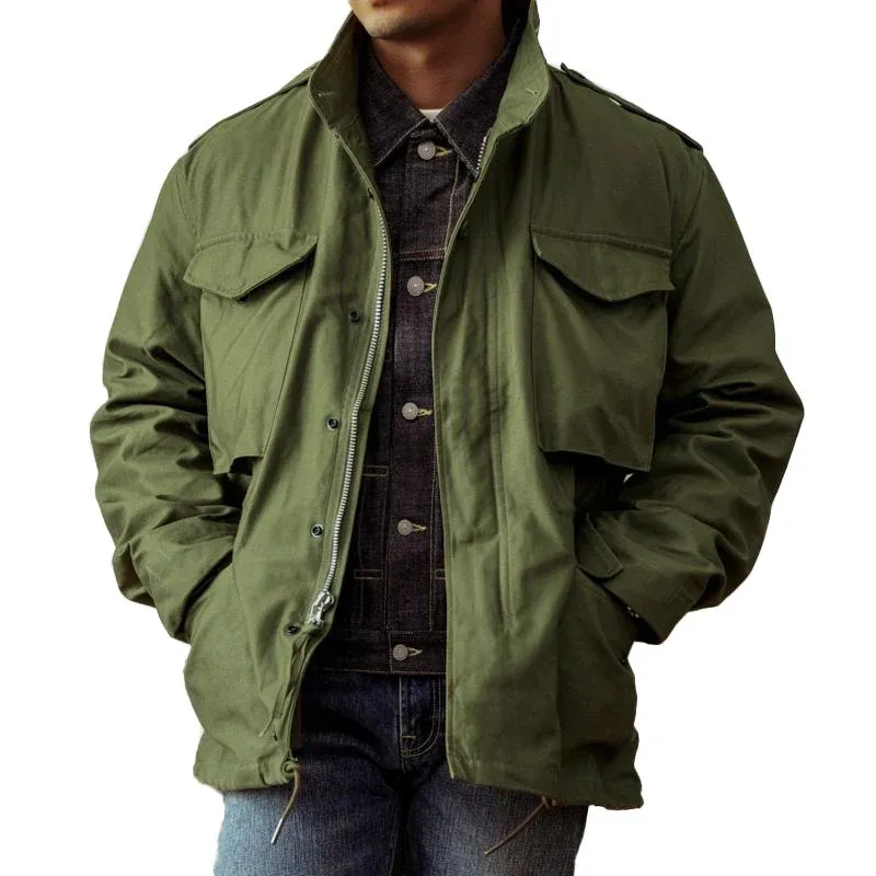 Men's Retro Loose Stand Collar Multi-pocket Zipper Jacket 06231213Z sold by Manly