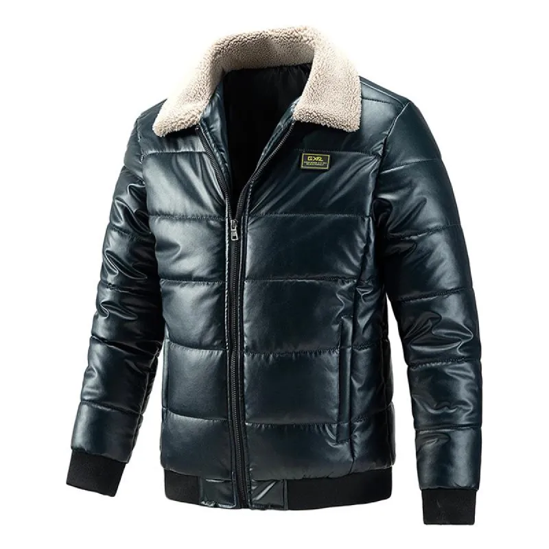 Men's Fleece Lapel PU Leather Thick Coat 00208993Z sold by Manly