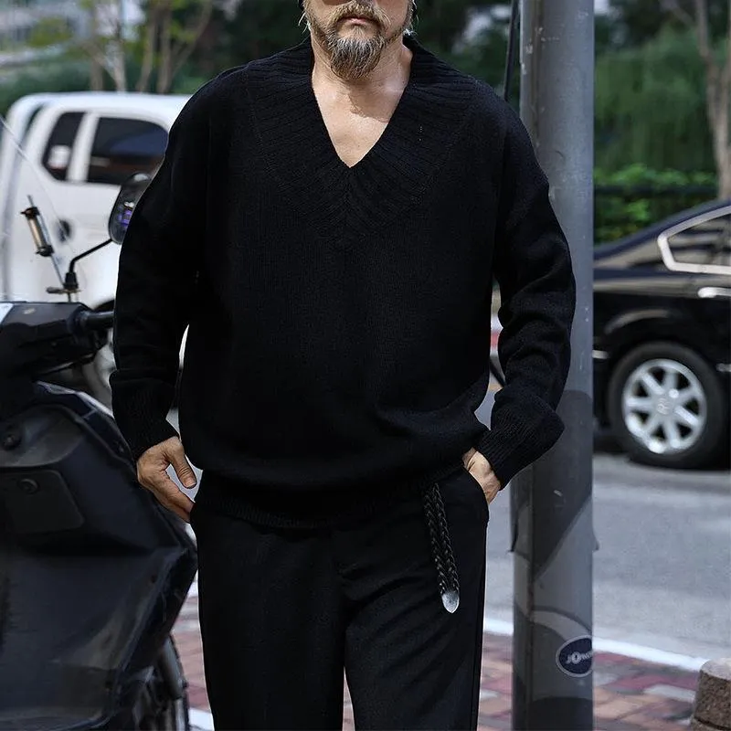 Men's Casual V-Neck Solid Color Knitted Pullover Sweater 65599432M sold by Manly product image thumbnail 5