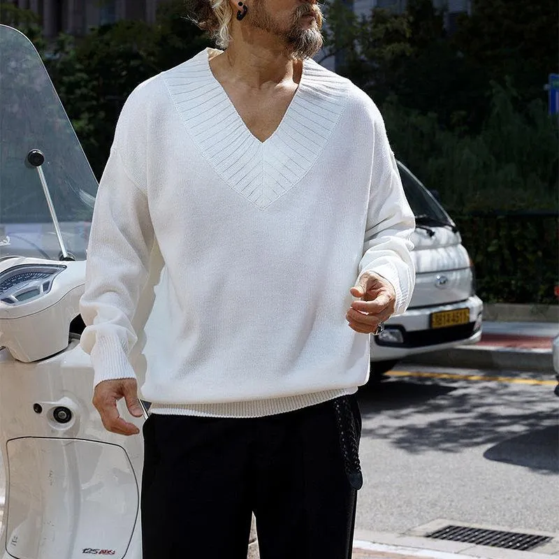 Men's Casual V-Neck Solid Color Knitted Pullover Sweater 65599432M sold by Manly product image thumbnail 2