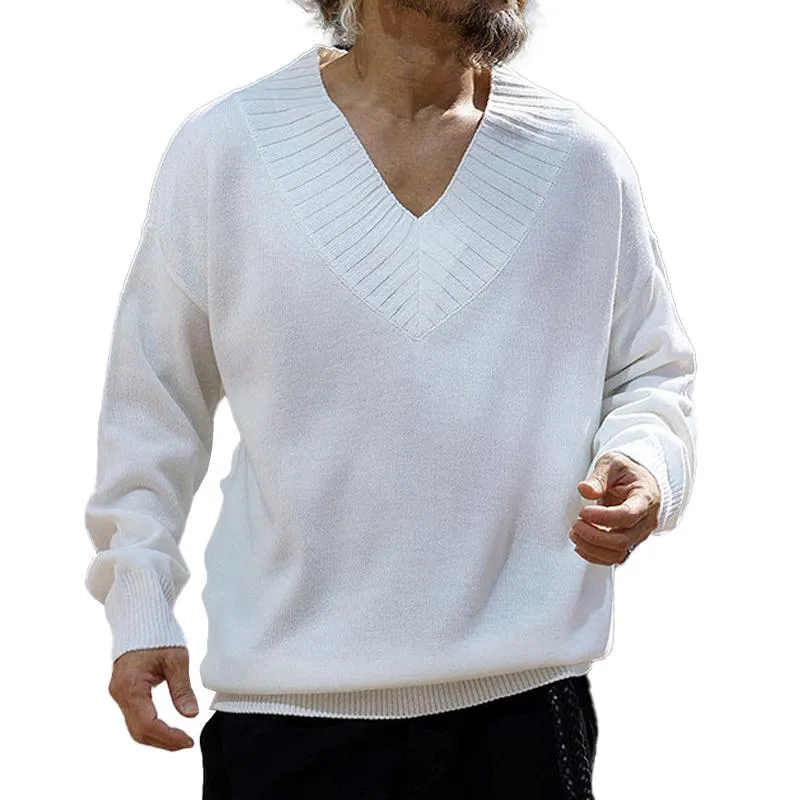 Men's Casual V-Neck Solid Color Knitted Pullover Sweater 65599432M sold by Manly
