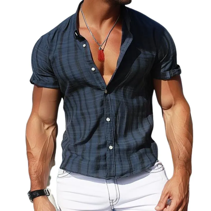 Men's Casual Striped Short Sleeve Shirt 86123430TO sold by Manly