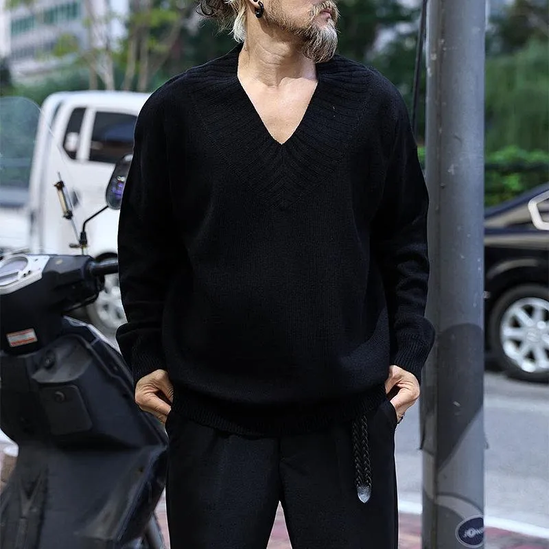 Men's Casual V-Neck Solid Color Knitted Pullover Sweater 65599432M sold by Manly product image thumbnail 3