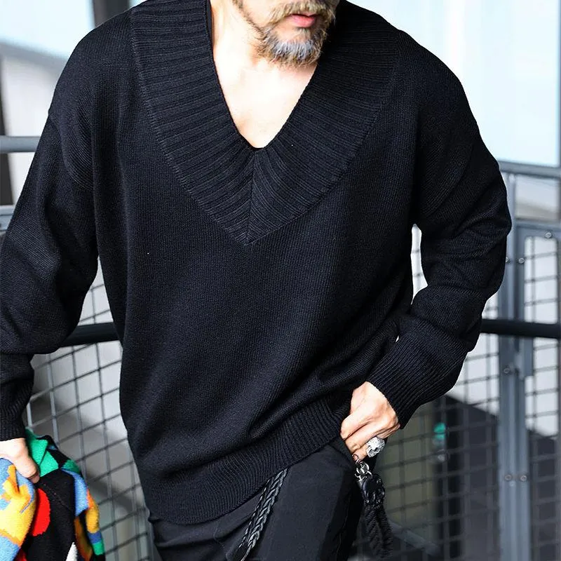 Men's Casual V-Neck Solid Color Knitted Pullover Sweater 65599432M sold by Manly product image thumbnail 4