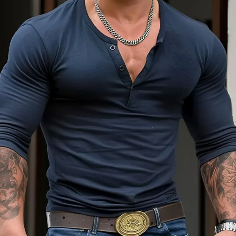 Men's Solid Color Henley Neck Slim Fit Long Sleeve T-Shirt 69120834Y sold by Manly product image thumbnail 2