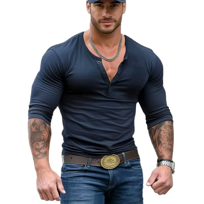 Men's Solid Color Henley Neck Slim Fit Long Sleeve T-Shirt 69120834Y sold by Manly