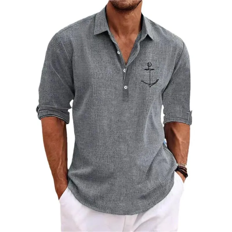 Men's Printed Linen Lapel Long Sleeve Casual Shirt 52648178Z sold by Manly