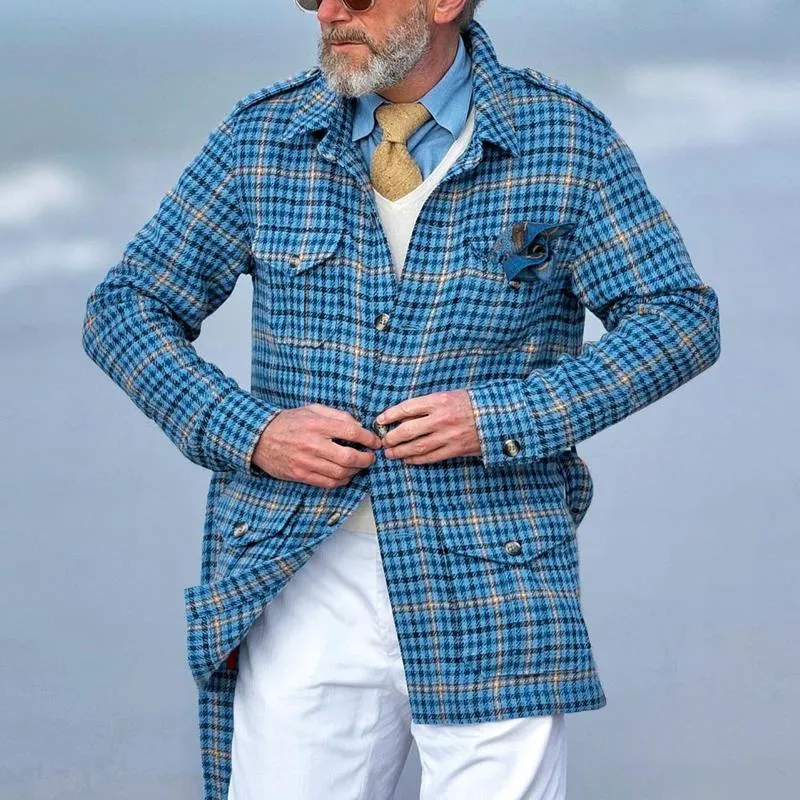 Men's Retro Checkered Lapel Single Breasted Belted Casual Coat 18611864Z sold by Manly product image thumbnail 2