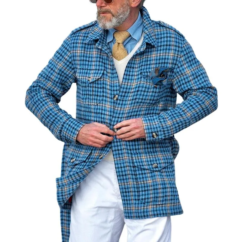 Men's Retro Checkered Lapel Single Breasted Belted Casual Coat 18611864Z sold by Manly