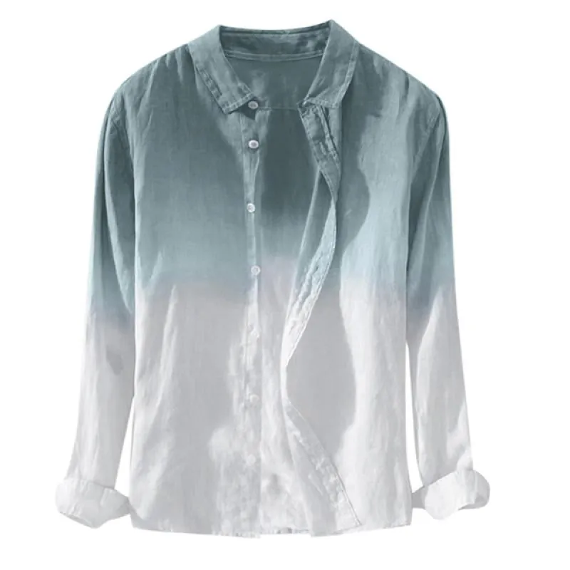 Men's Cotton and Linen Long-sleeved Color-block Lapel Shirt 58196240X sold by Manly