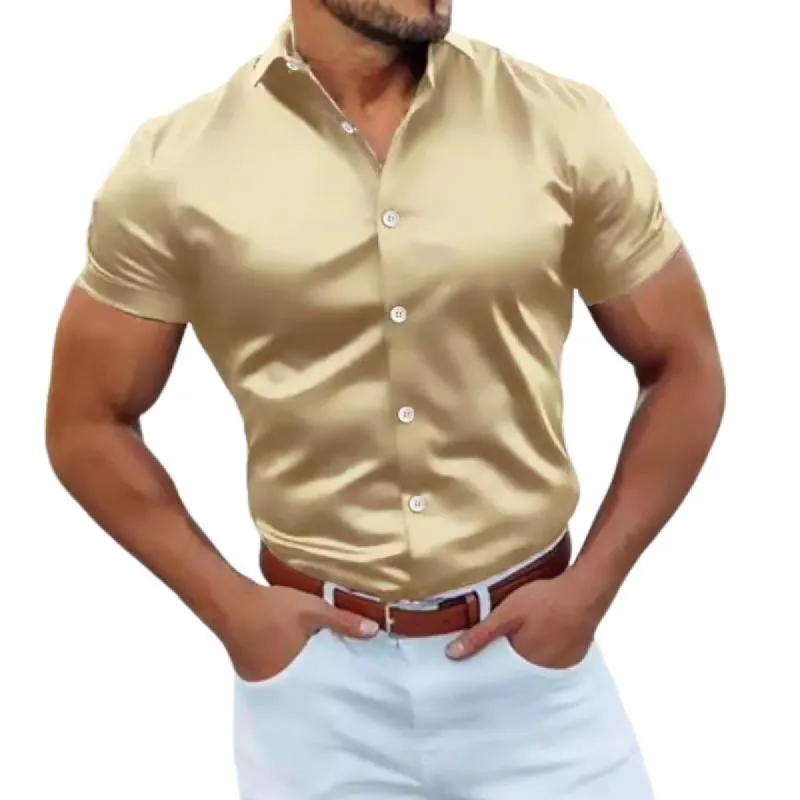 Men's Solid Color Casual Lapel Short Sleeve Shirt 87505063Y sold by Manly