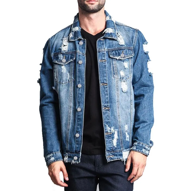 Men's Fashion Distressed Casual Denim Jacket 45021513Z sold by Manly