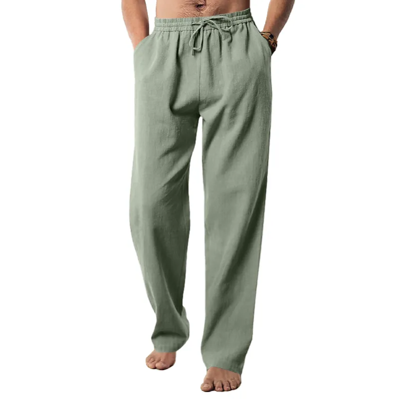 Men's Solid Breathable Linen Loose Elastic Waist Casual Trousers 65710355Z sold by Manly