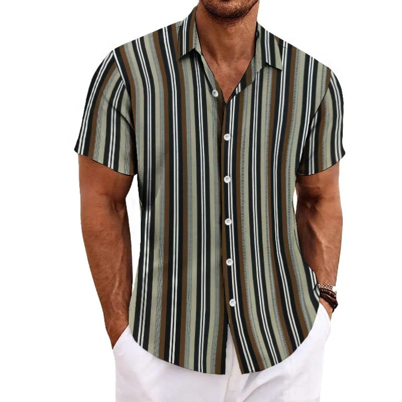 Men's Retro Striped Color Block Short Sleeve Shirt 53642679TO sold by Manly