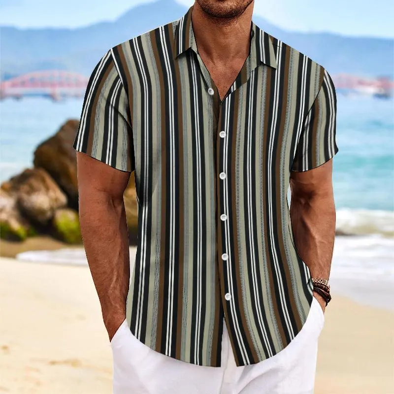 Men's Retro Striped Color Block Short Sleeve Shirt 53642679TO sold by Manly product image thumbnail 2