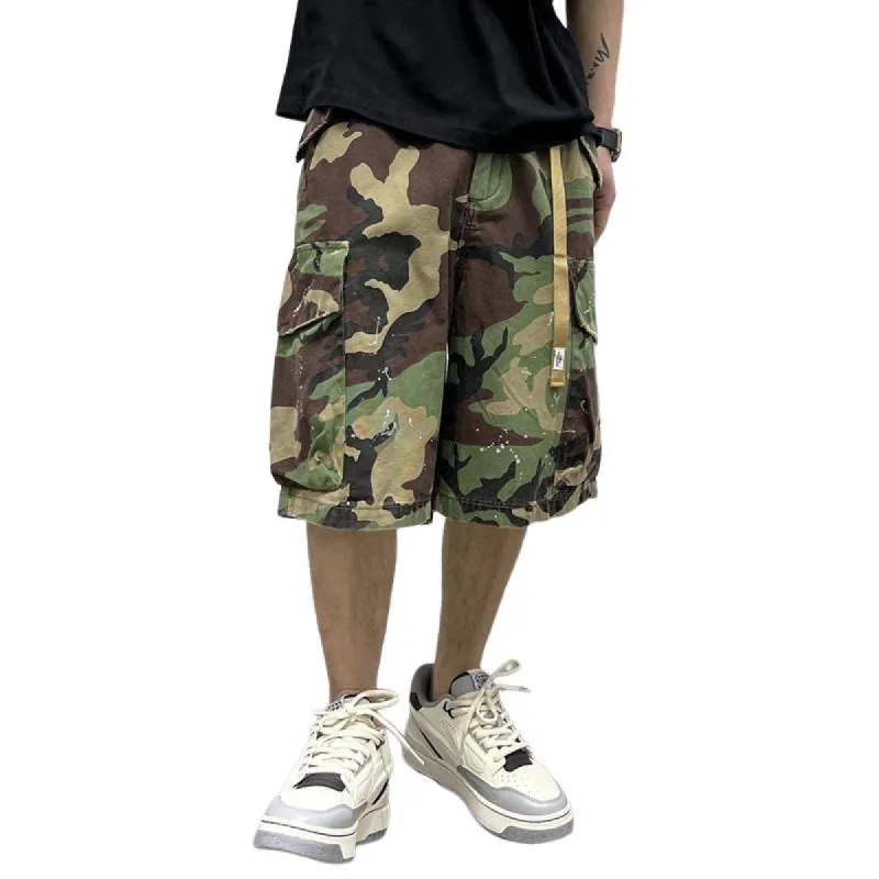 Men's Camouflage Loose Elastic Waist Straight Cargo Shorts 53545202Z sold by Manly