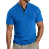Men's Solid Henley Collar Breast Pocket Short Sleeve T-shirt 16261957Z sold by Manly