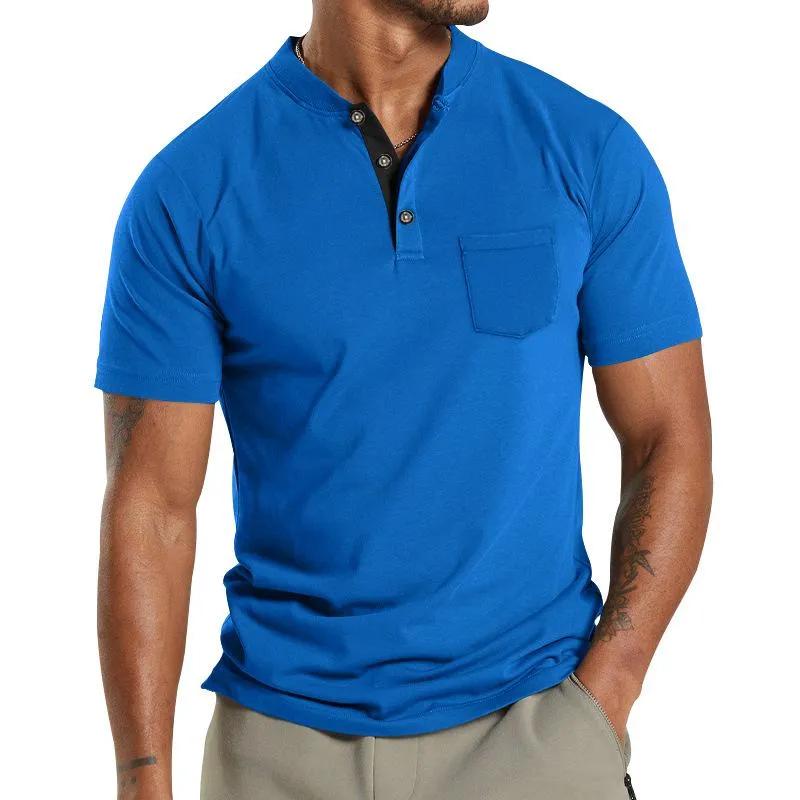 Men's Solid Henley Collar Breast Pocket Short Sleeve T-shirt 16261957Z sold by Manly product image thumbnail 3