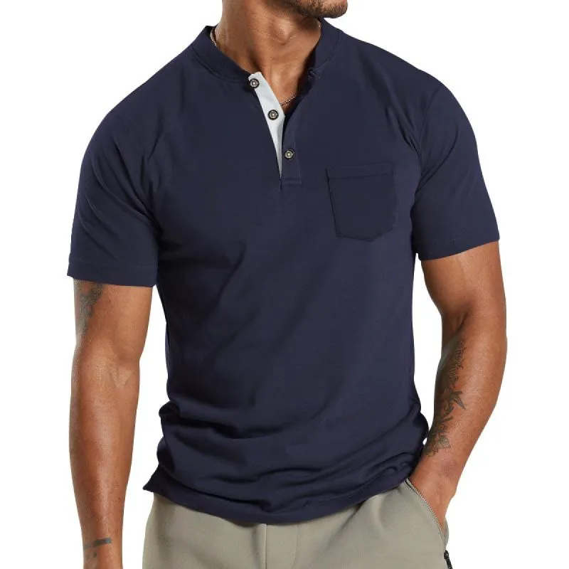 Men's Solid Henley Collar Breast Pocket Short Sleeve T-shirt 16261957Z sold by Manly