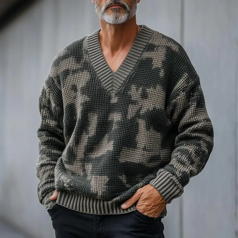 Men's Fashion Camouflage Style Pattern V Neck Long Sleeve Knitted Sweater 99639796Z sold by Manly product image thumbnail 2