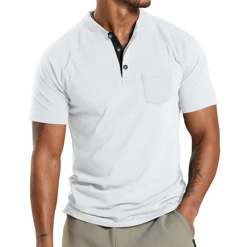 Men's Solid Henley Collar Breast Pocket Short Sleeve T-shirt 16261957Z sold by Manly product image thumbnail 4