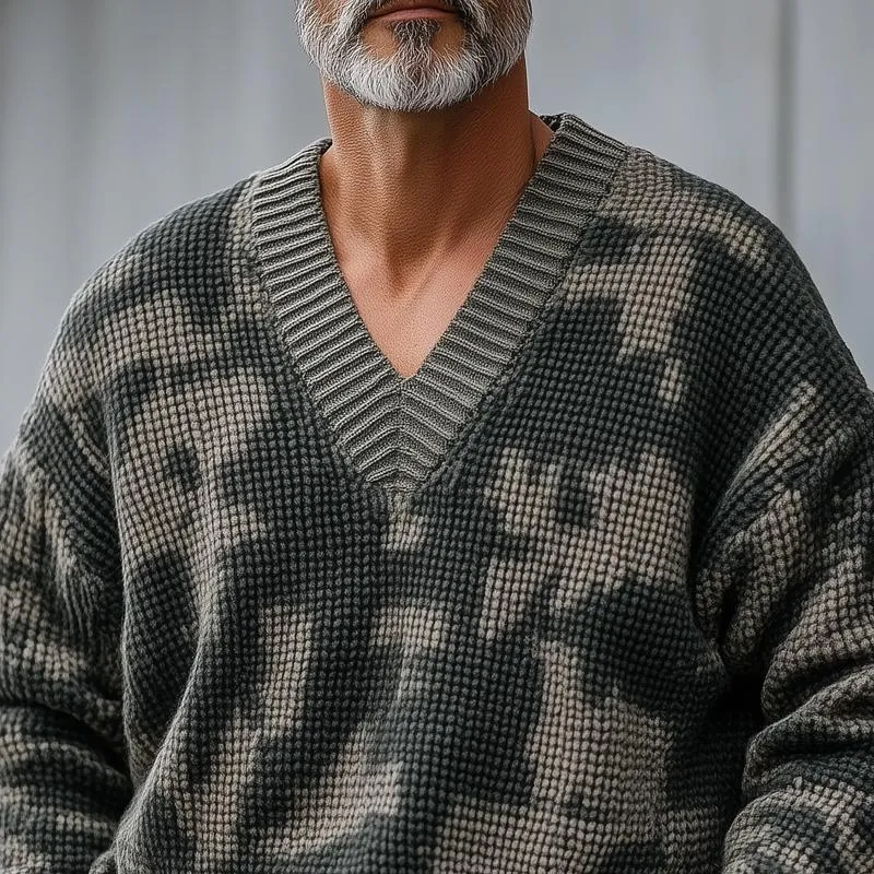 Men's Fashion Camouflage Style Pattern V Neck Long Sleeve Knitted Sweater 99639796Z sold by Manly product image thumbnail 3