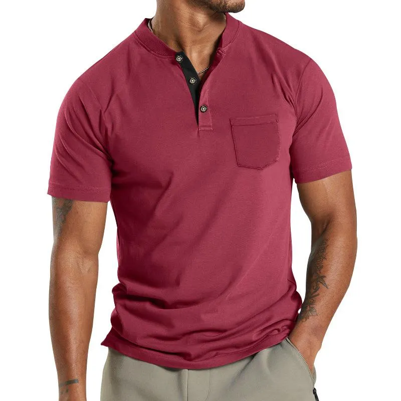 Men's Solid Henley Collar Breast Pocket Short Sleeve T-shirt 16261957Z sold by Manly product image thumbnail 5