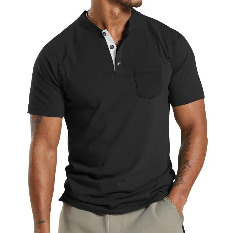 Men's Solid Henley Collar Breast Pocket Short Sleeve T-shirt 16261957Z sold by Manly product image thumbnail 2
