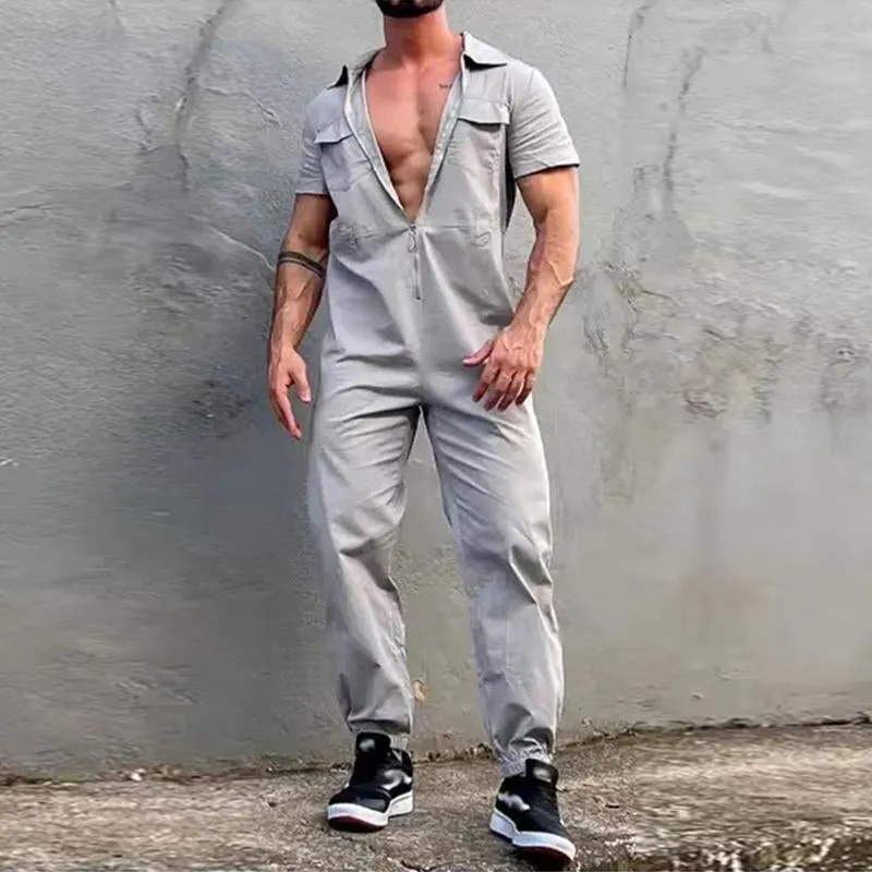Men's Casual Solid Color Zip Chest Pocket Cargo Coverall Jumpsuit 01876552Y sold by Manly product image thumbnail 2