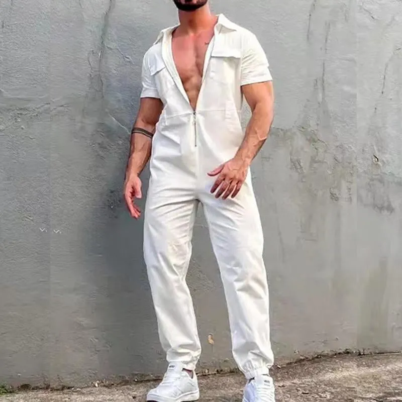 Men's Casual Solid Color Zip Chest Pocket Cargo Coverall Jumpsuit 01876552Y sold by Manly product image thumbnail 4